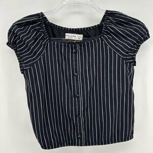ABERCROMBIE KIDS Girls Striped Front Button Short Sleeves Top, Black Size 9/10